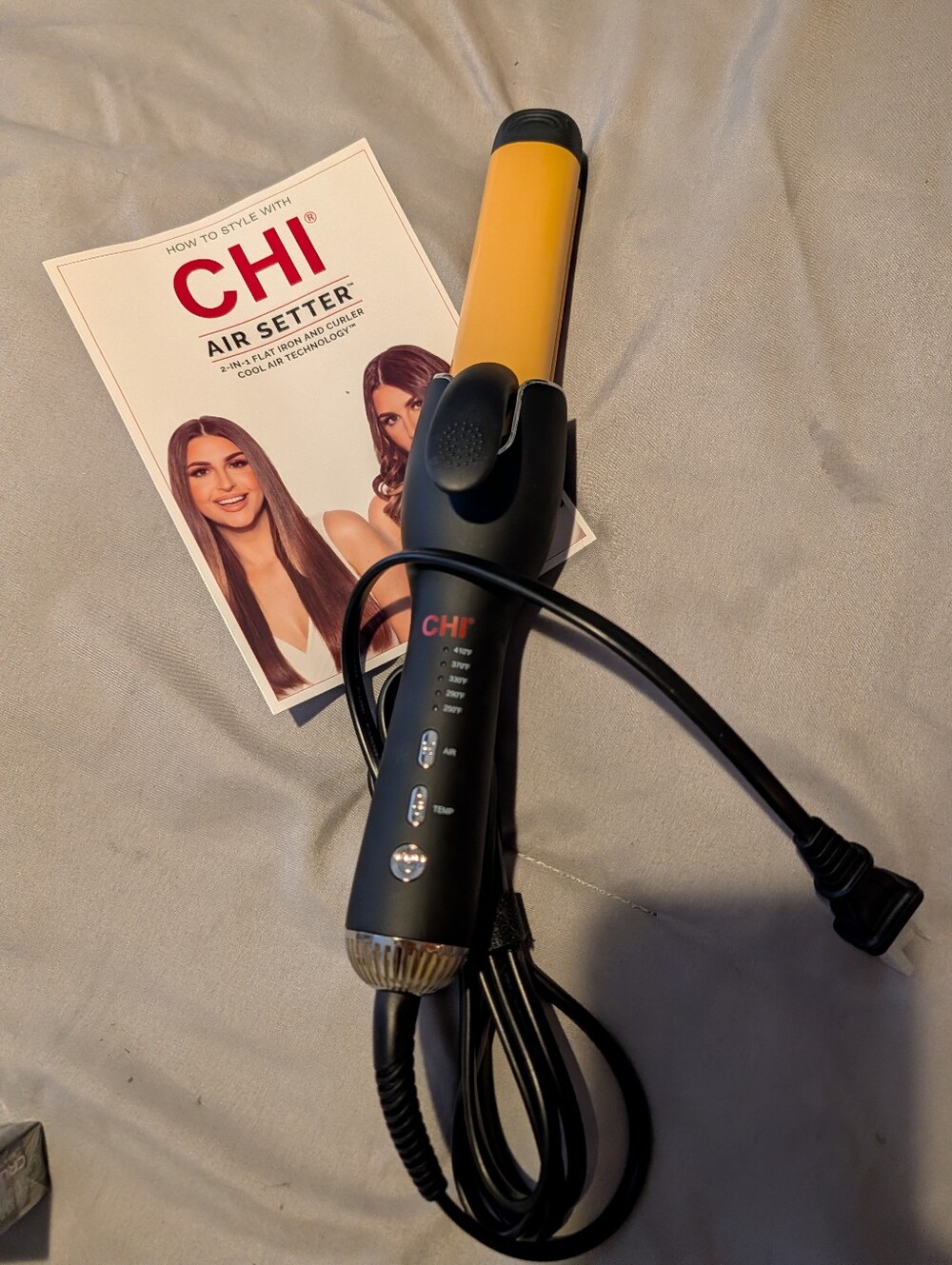 CHI Air Setter 2-in-1 Curling Iron & Hot Air Styler - Black with Yellow Barrel